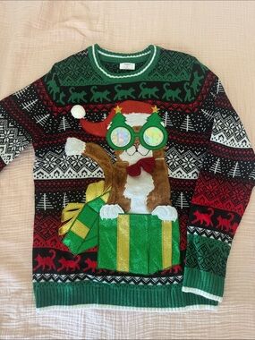 Green Novelty Christmas Cat Sweater